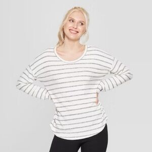A New Day White & Gray Striped Long Sleeve Top (M)